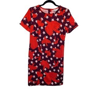 Boden Easy Shift Dress Red Purple Bird Print Size US 6 Regular
